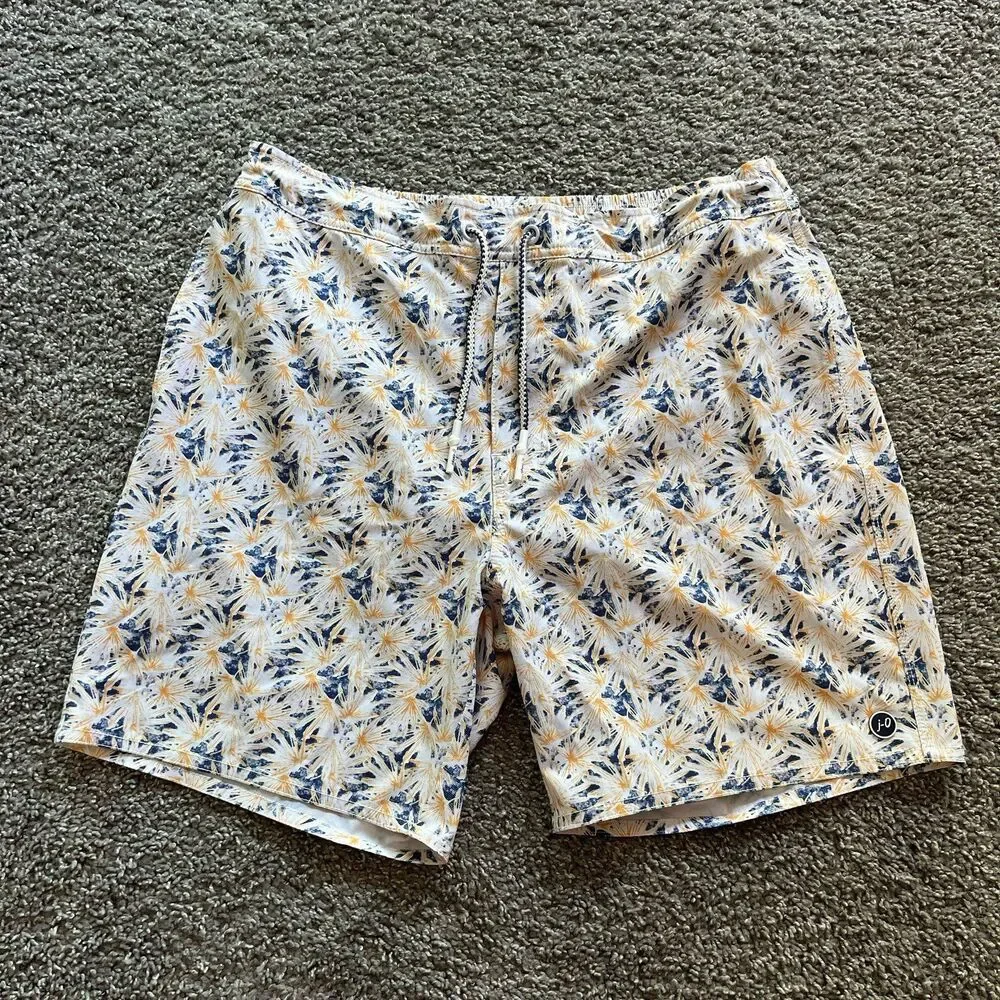 Johnnie-O The Half Elastic 7” Surf Shorts Trunks Grenada Yellow White Blue L
